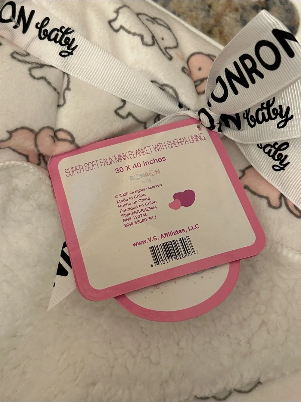 Baby Pink & White Elephant Plush Baby Blanket